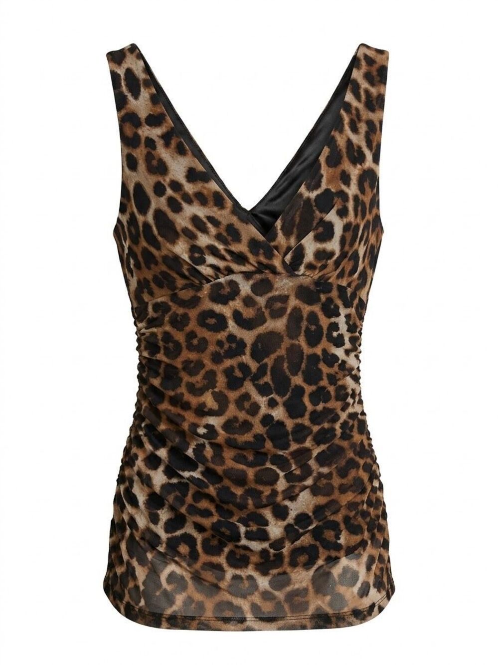 Express Y2K Leopard Print Mesh Ruched Tank Top S Small V-Neck Sleeveless Cami